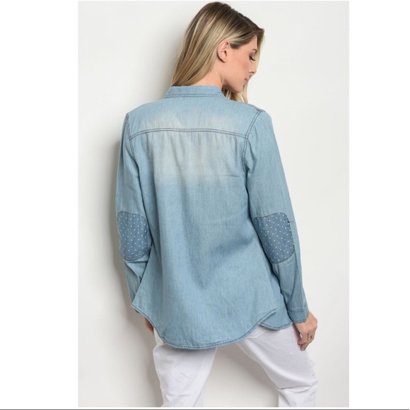 Denim Polka Dot Patch Top - Picture 2 of 16